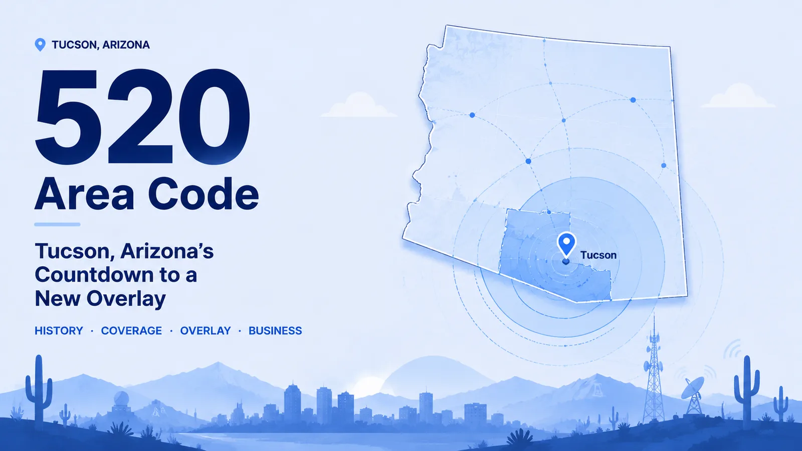 520 area code map of Tucson and southern Arizona covering Pima, Pinal, Cochise, and Santa Cruz counties