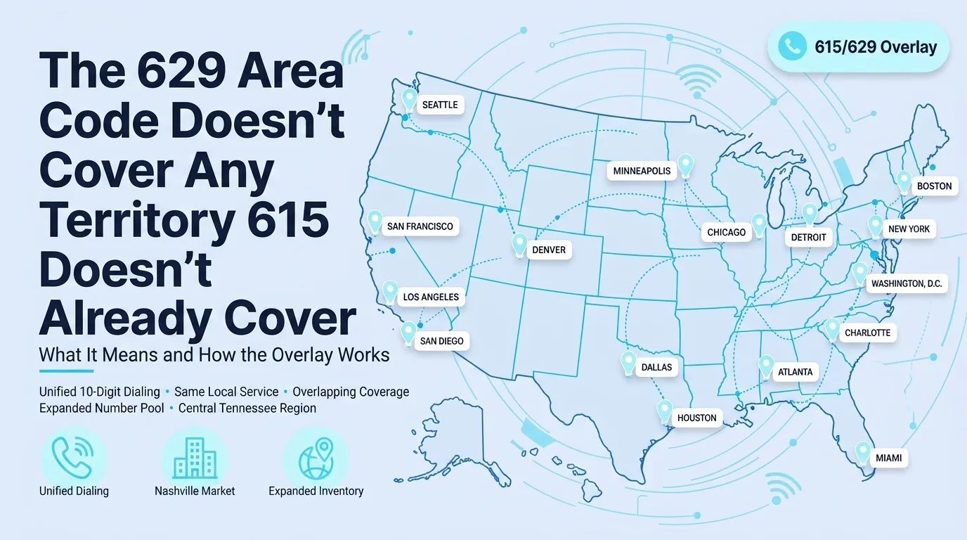 The 629 Area Code Doesn't Cover Any Territory 615 Doesn't Already Cover — map showing area code 629 layered over Nashville and Middle Tennessee