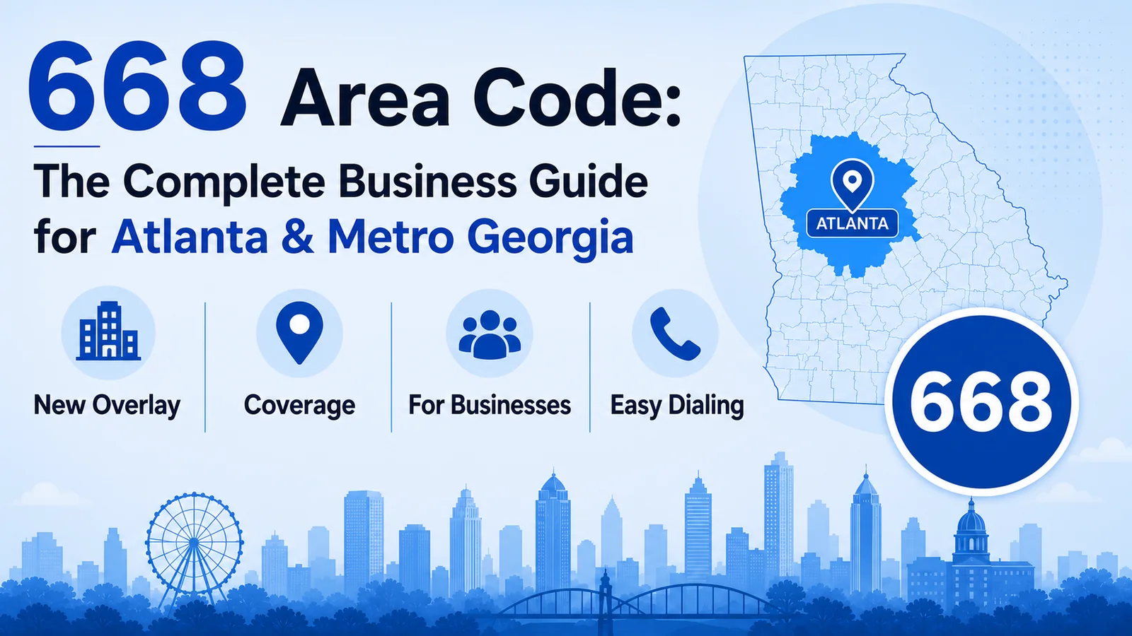 668 Area Code: The Complete Business Guide for Atlanta & Metro Georgia — map showing coverage overlaying 404, 470, and 770 with 10-digit dialing