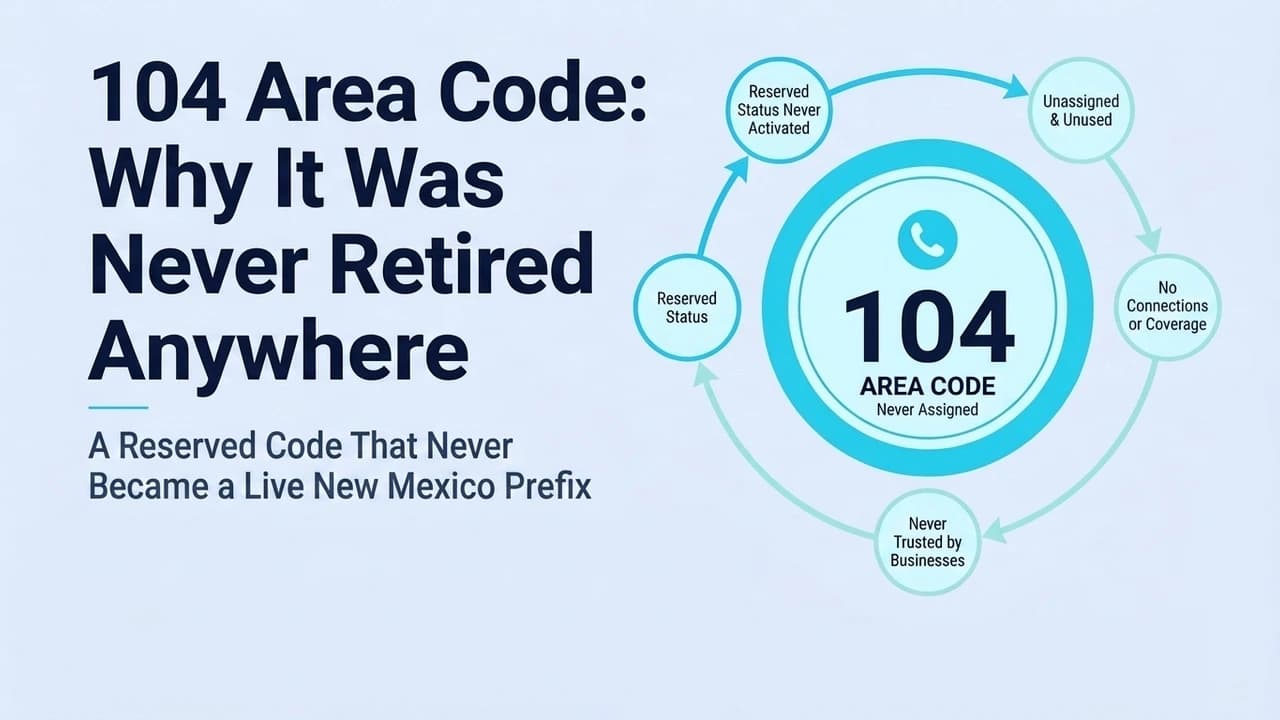 104 area code myth graphic marking an unassigned numbering gap beside the real 336 North Carolina split