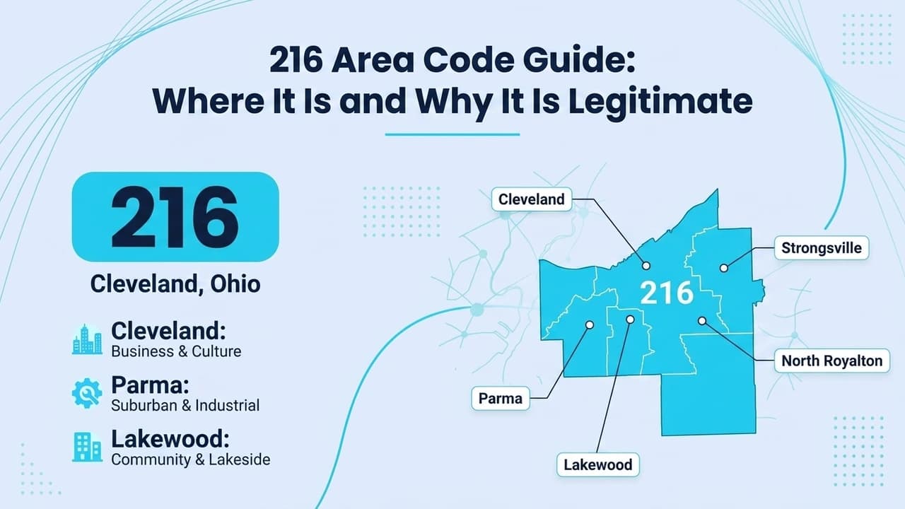 216 Area Code Guide: Where It Is and Why It Is Legitimate — map of Cleveland, Ohio showing the 216 area code coverage