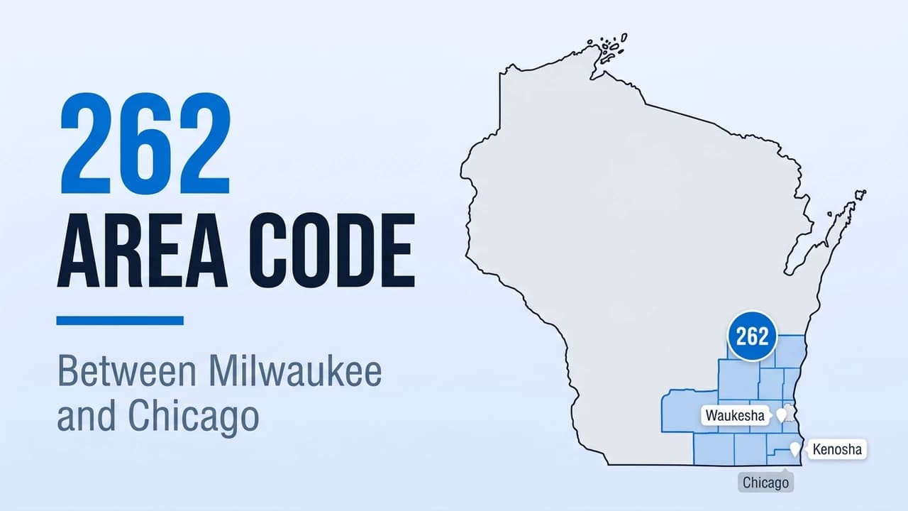 262 area code map of southeastern Wisconsin showing Waukesha and Kenosha between the Milwaukee and Chicago metros
