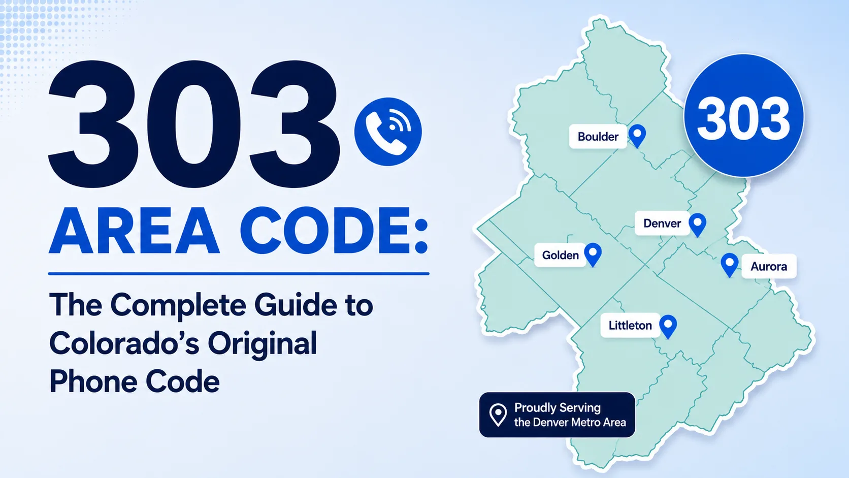 303 area code map of the Denver metro area covering Boulder, Aurora, Lakewood, Arvada, Westminster, and Golden