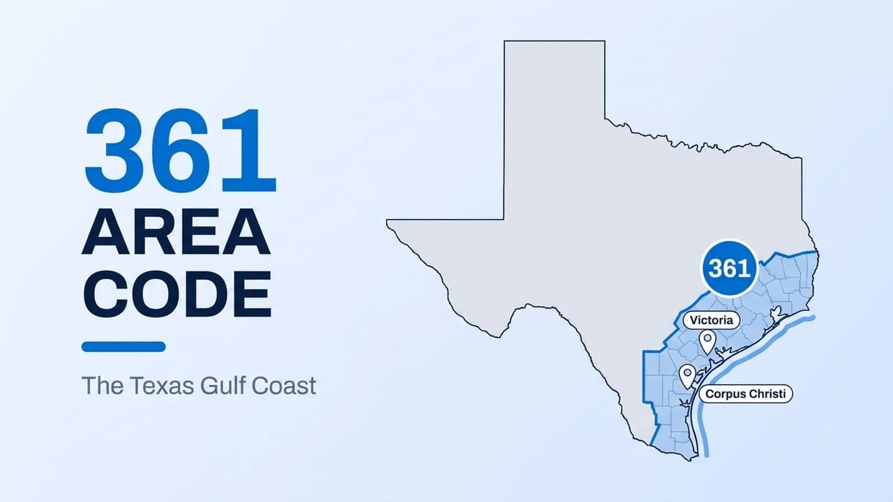361 area code map of the Texas Coastal Bend covering Corpus Christi and Victoria