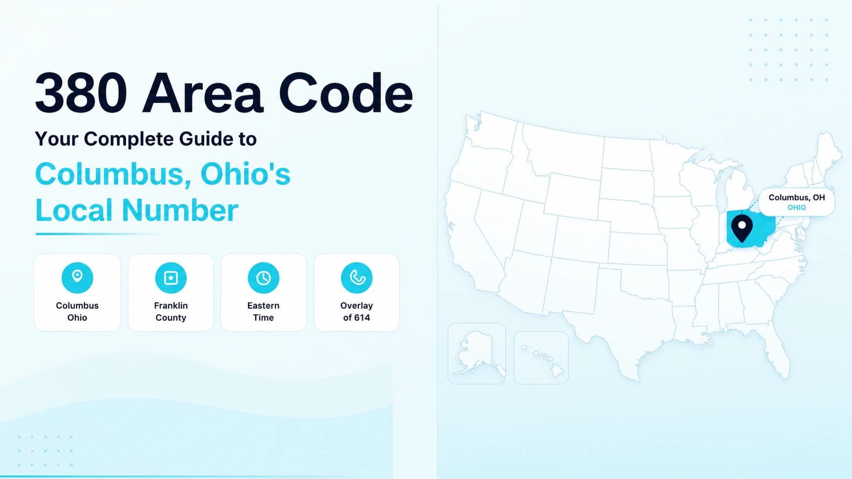 Illustrated cover graphic for the Columbus, Ohio 380 area code guide