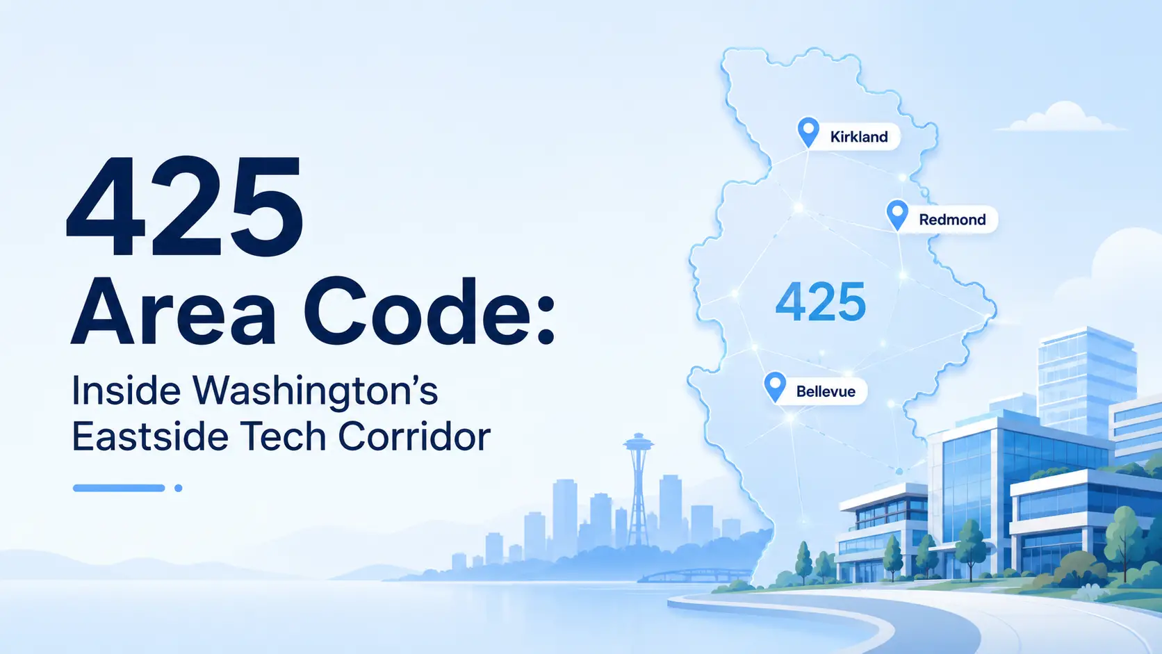 425 Area Code: Inside Washington's Eastside Tech Corridor, showing Bellevue, Redmond, and Kirkland across Lake Washington from Seattle