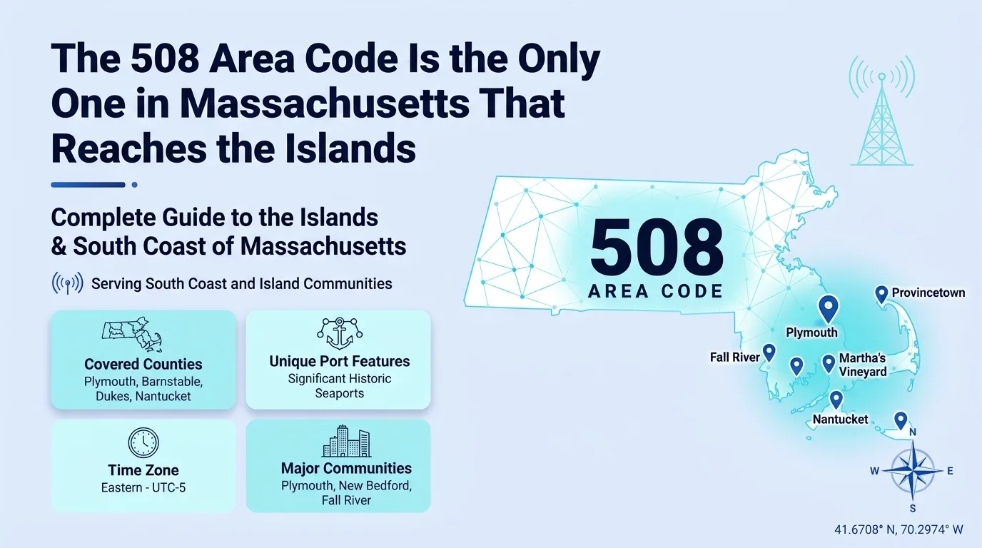 508 area code map of Massachusetts covering Worcester, Plymouth, Fall River, Cape Cod, Martha's Vineyard, and Nantucket