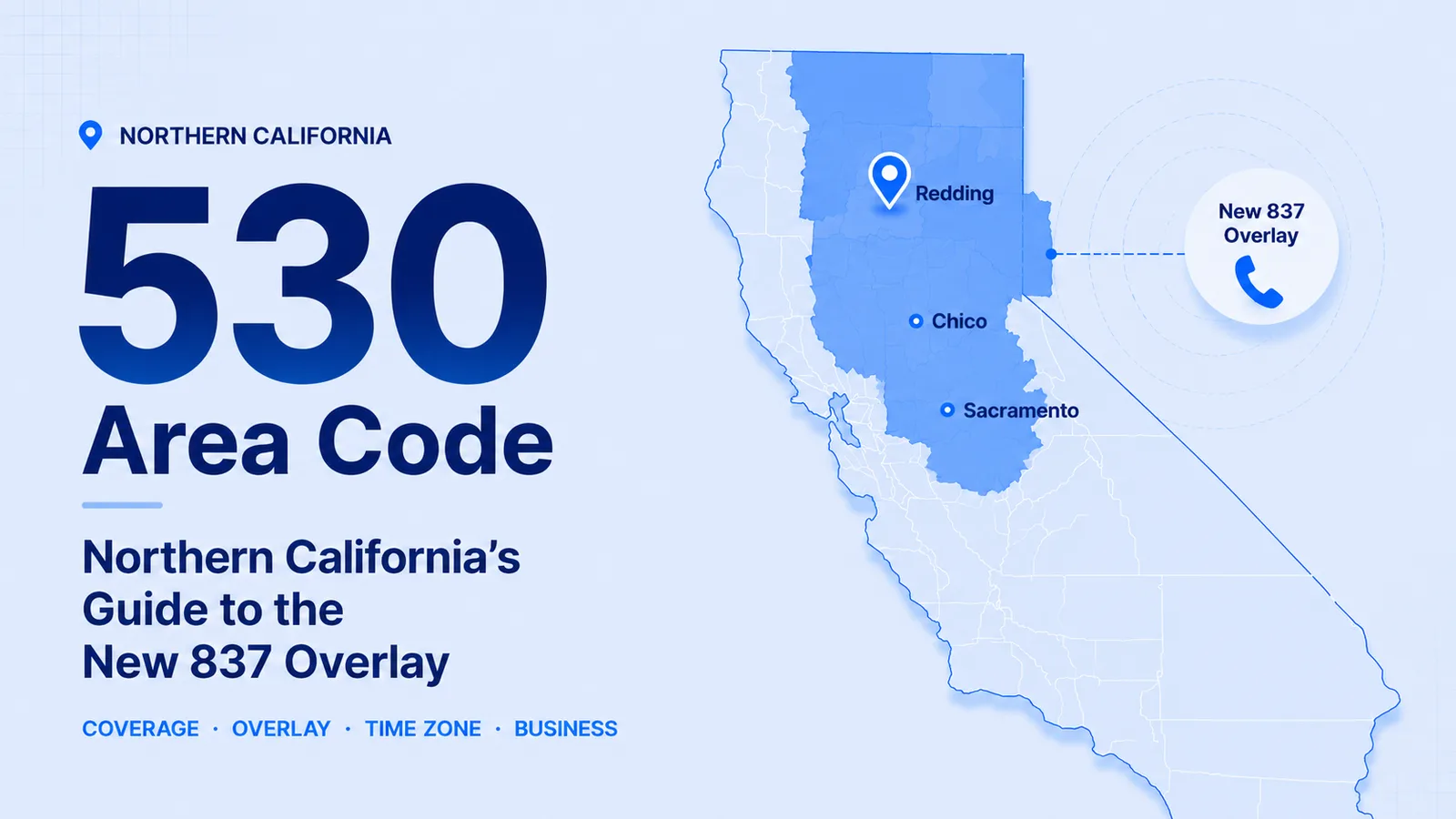 530 area code map of Northern California covering Redding, Chico, Davis, and the Sierra foothills