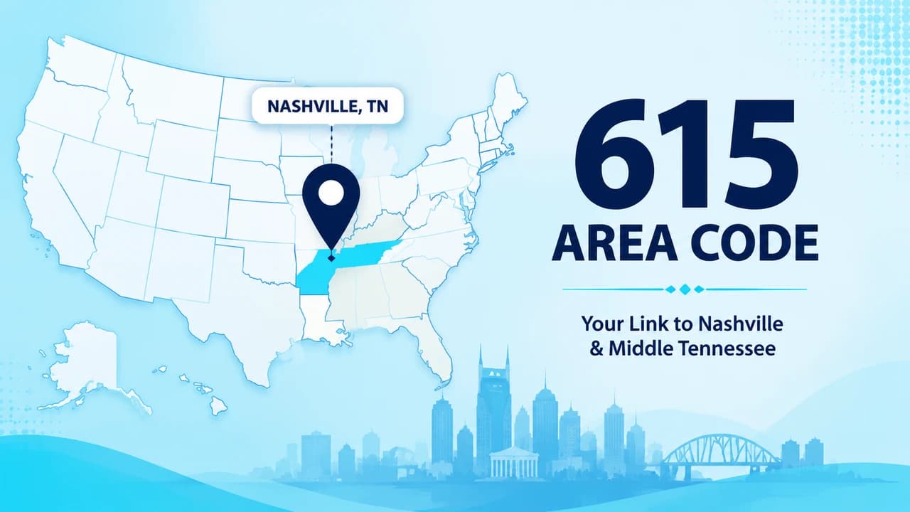 Nashville skyline and Music City business district represented by the 615 prefix