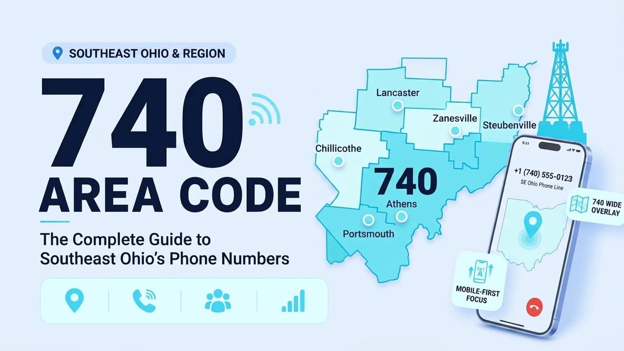 740 Area Code: The Complete Guide to Southeast Ohio's Phone Numbers — map showing the 740 area code across southeast Ohio including Athens, Zanesville, and Chillicothe