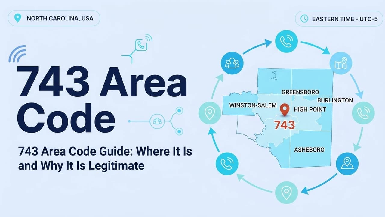 743 Area Code Guide: Where It Is and Why It Is Legitimate — map showing the 743 overlay region across the Piedmont Triad in North Carolina