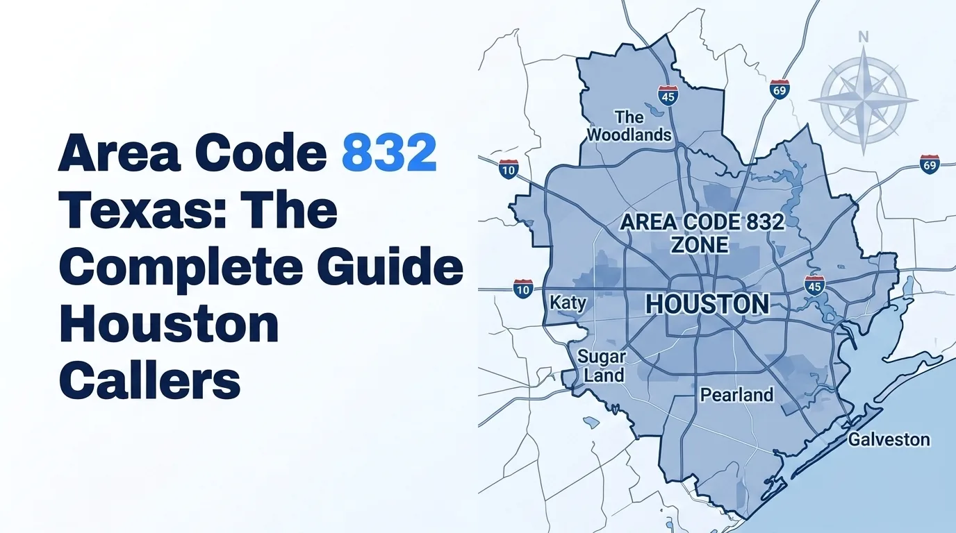 Area Code 832 Texas: The Complete Guide Houston Callers, map of the Houston metro area code 832 zone with The Woodlands, Katy, Sugar Land, and Galveston