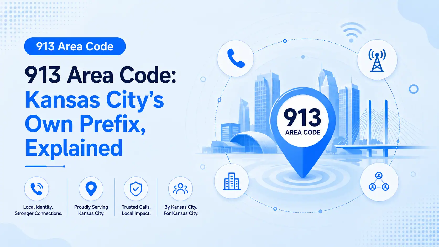 913 Area Code: Kansas City's Own Prefix, Explained — phone handset over a map of the Kansas side of the Kansas City metro