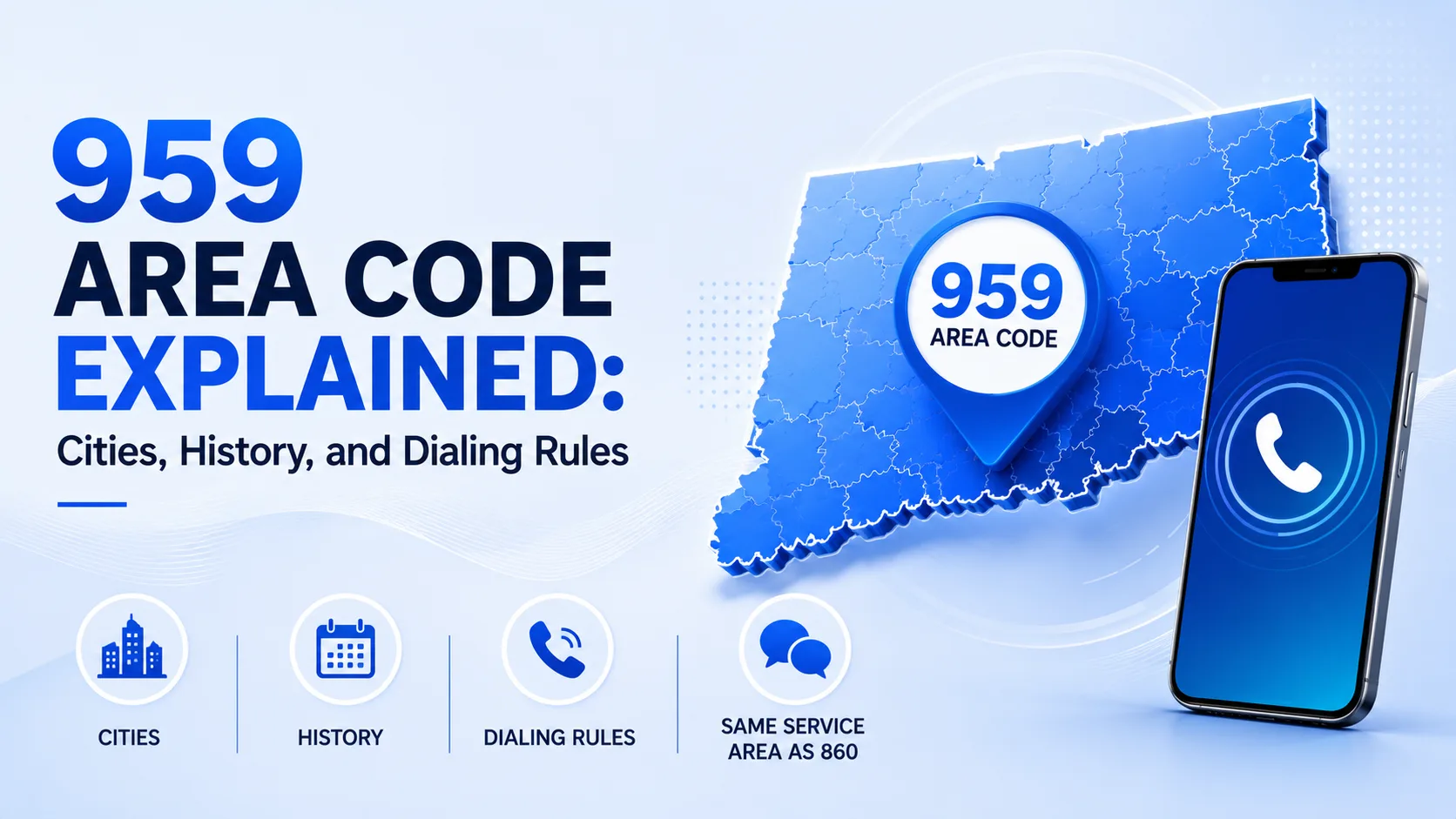 959 area code map of central and eastern Connecticut sharing the same service area as 860