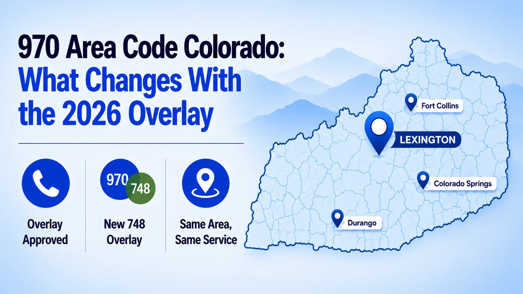 970 area code map of northern and western Colorado with the new 748 overlay activating for new numbers